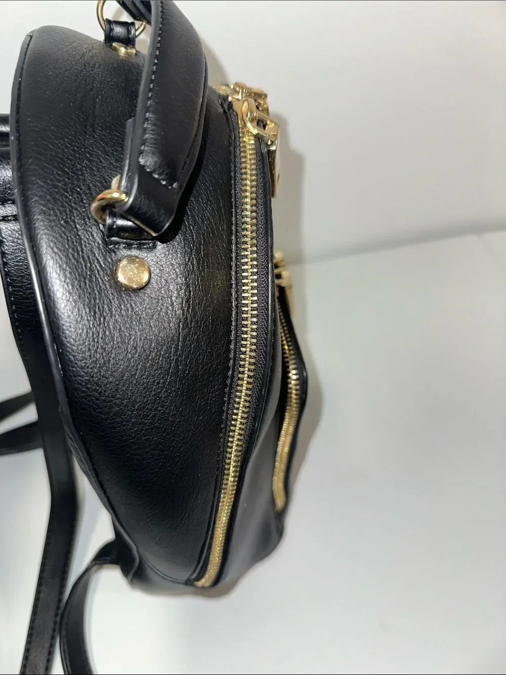 INC Black Gold Tone Hardware Faux Leather Mini Backpack